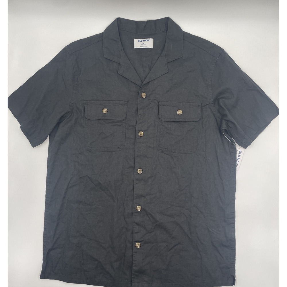 Vintage Old Navy Black  Short Sleeve Button Down Shirt‎ Size M #C25